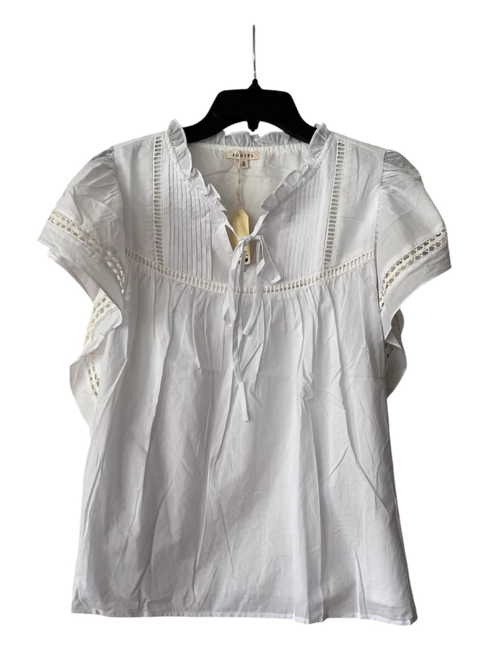 JODIFL Boho White Peasant Cotton Tie-Neck Blouse Top NWT SIZE MEDIUM